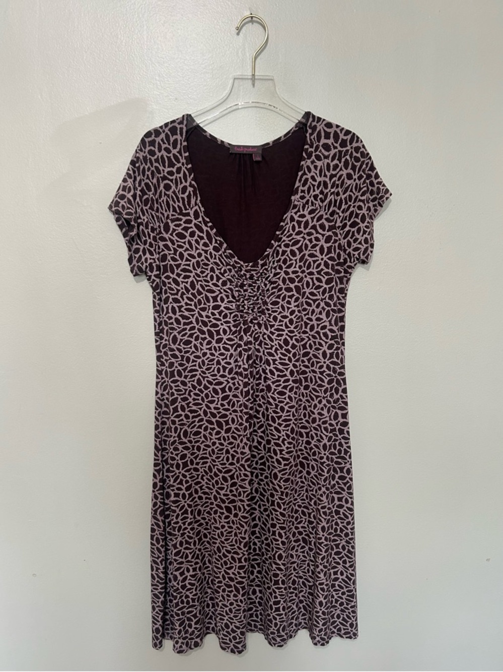 FRESH PRODUCE | Purple Patterned V-Neck Midi Dress, Size Small